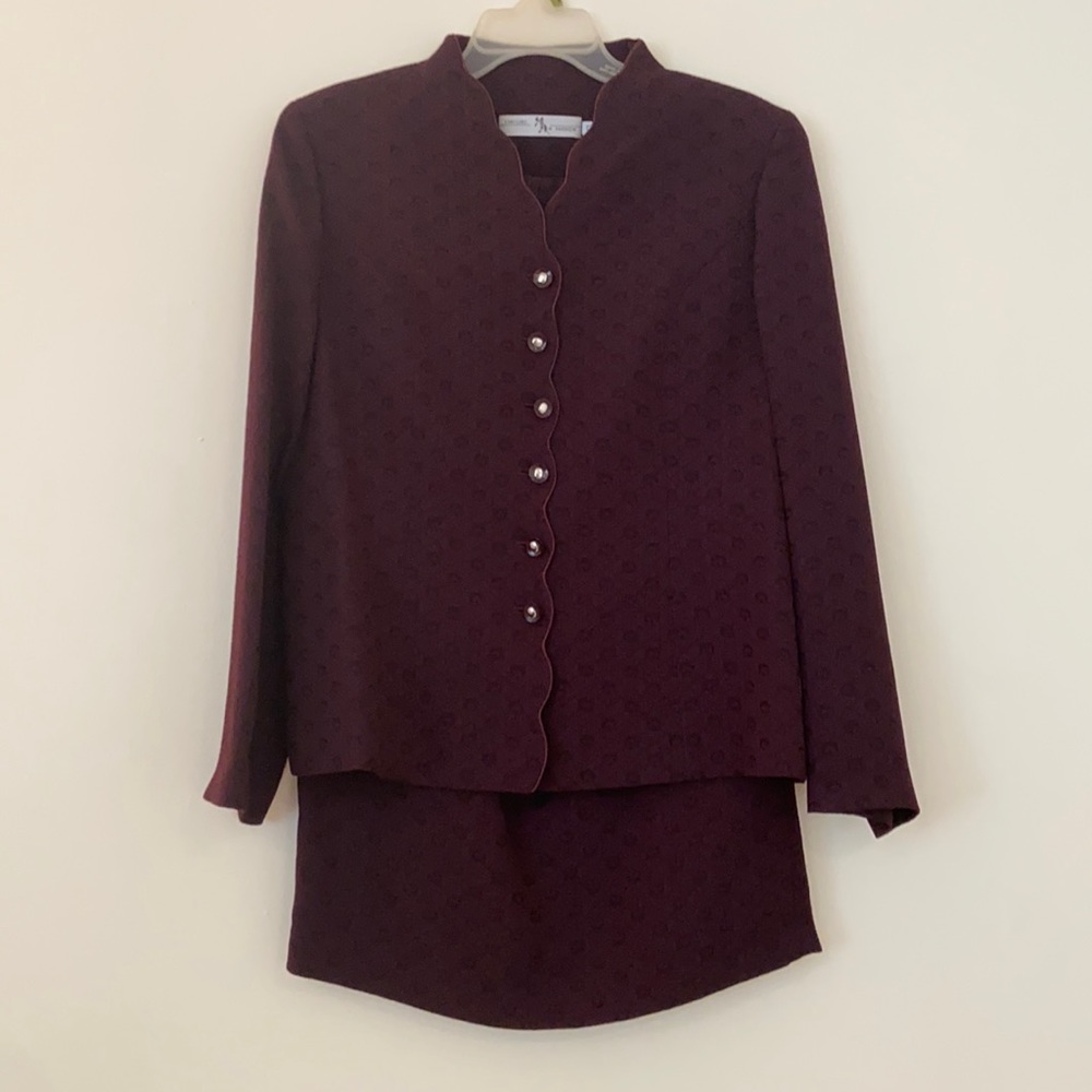Custom Ling Ling Burgendy Blazer and Skirt Set